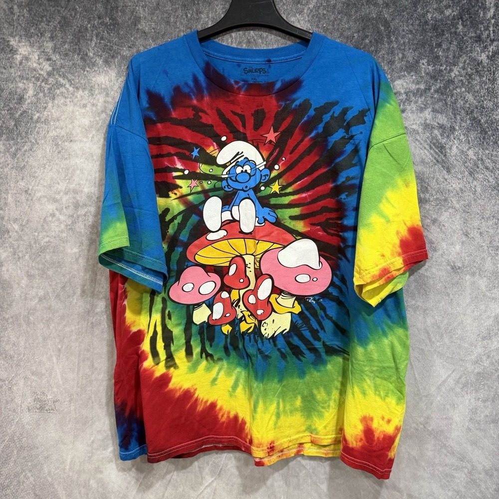 Smurfs Tye Die T-Shirt Mens Size 2XL Cartoon‎ Graphic Print Short Sleeve